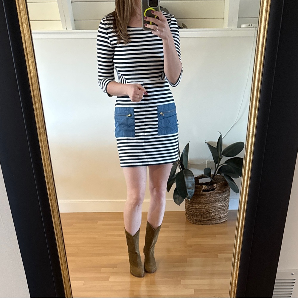 Striped Dress with Denim Pockets (Like New)